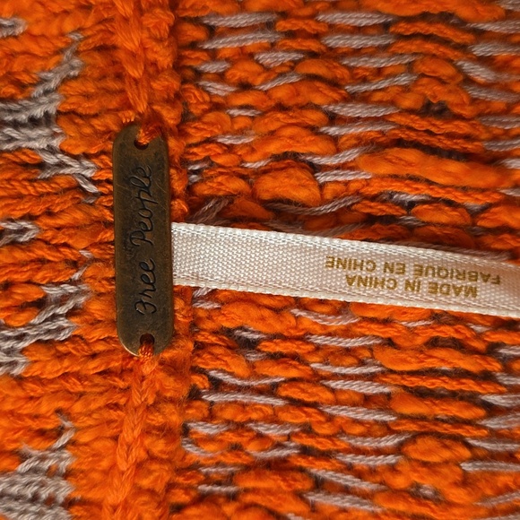 Free People Vibrant Orange and Beige Knit Cardigan - Picture 2 of 14